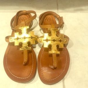 Tory Burch Phoebe Leather flat sandal gold/tan